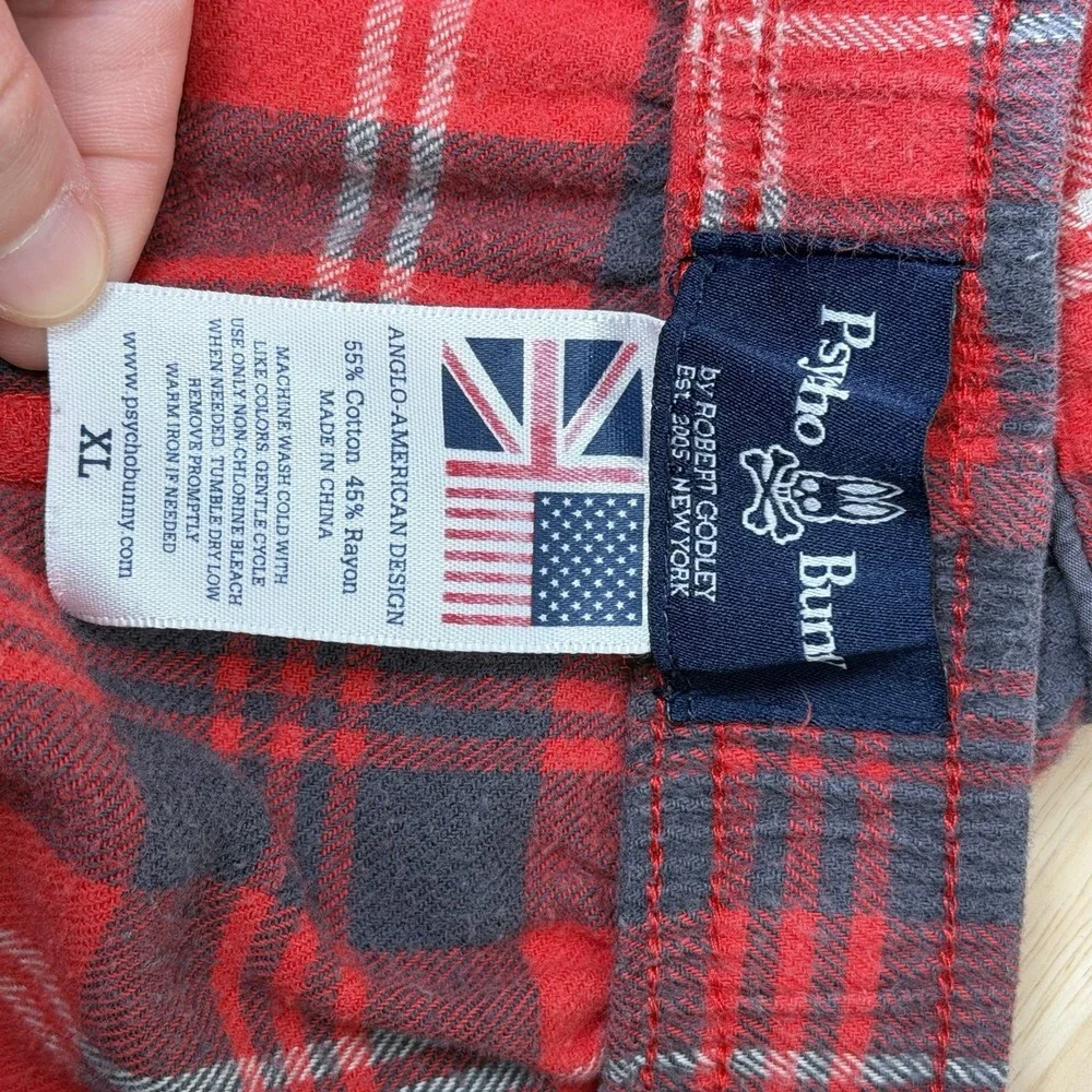 Psycho Bunny Pajama Lounge Pants Men's XL Plaid Red & Gray Drawstring